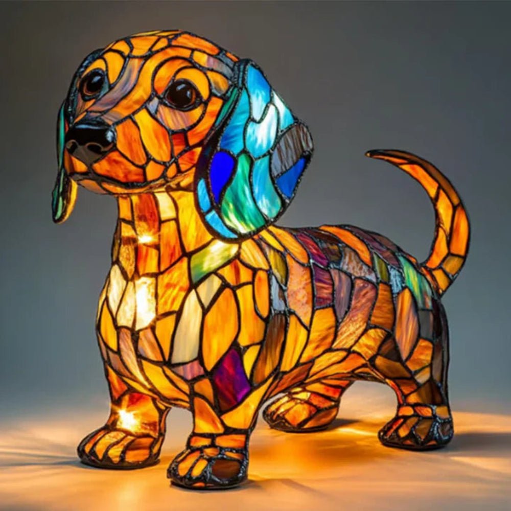 Charming Dog-Themed Stained Glass Lamp for Cozy Spaces