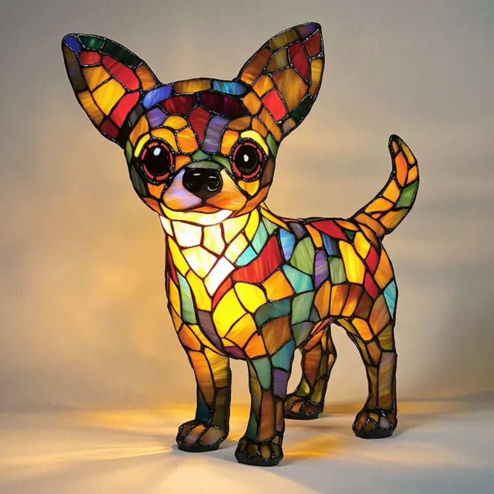 Charming Dog-Themed Stained Glass Lamp for Cozy Spaces