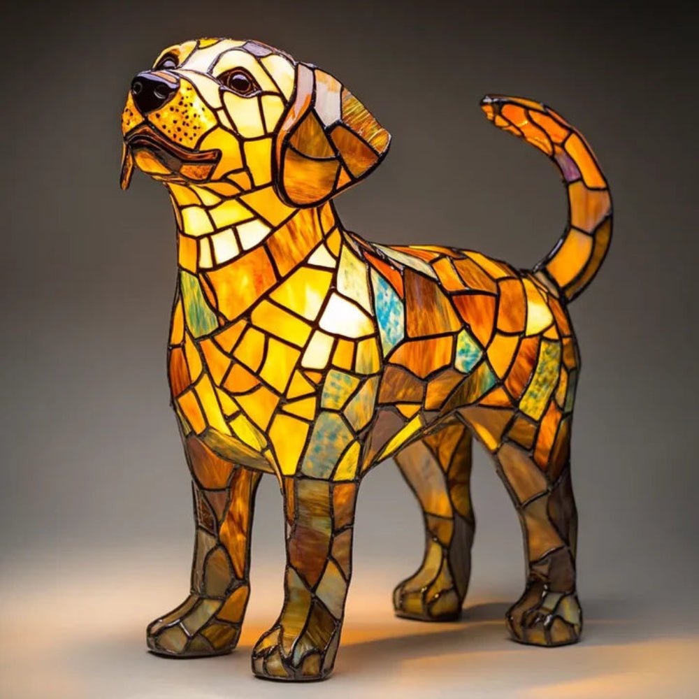 Charming Dog-Themed Stained Glass Lamp for Cozy Spaces