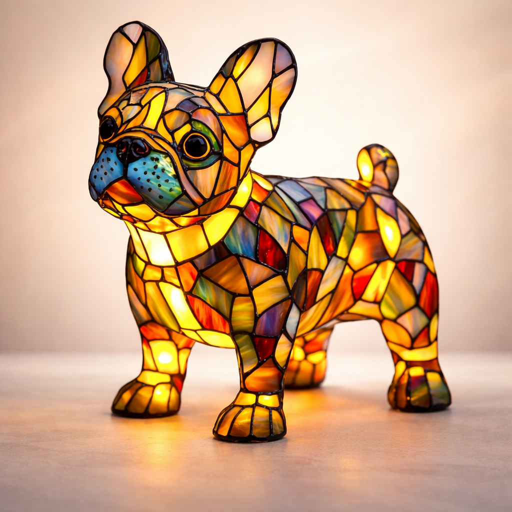 Charming Dog-Themed Stained Glass Lamp for Cozy Spaces
