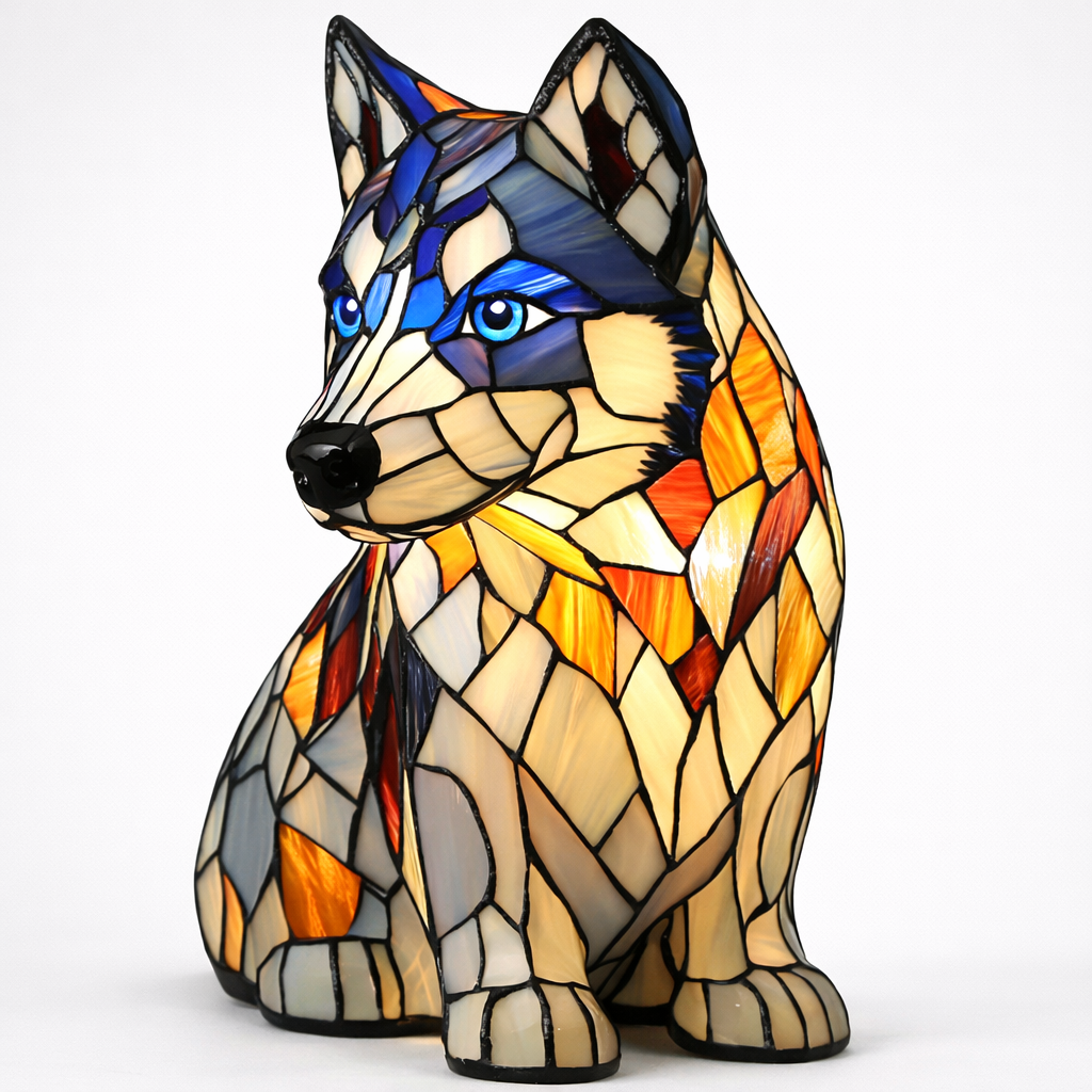 Charming Dog-Themed Stained Glass Lamp for Cozy Spaces