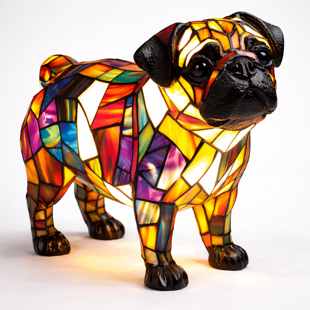 Charming Dog-Themed Stained Glass Lamp for Cozy Spaces