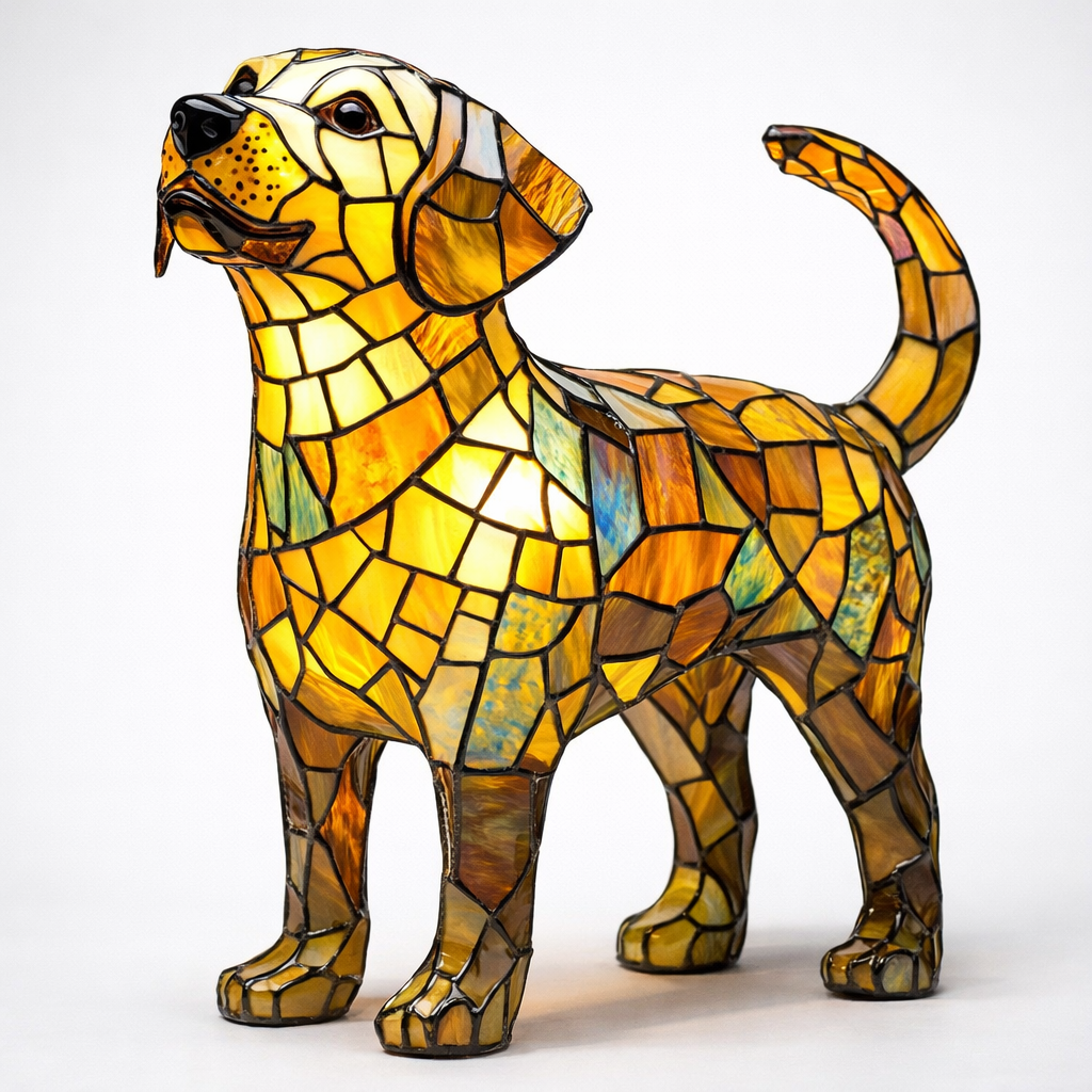 Charming Dog-Themed Stained Glass Lamp for Cozy Spaces