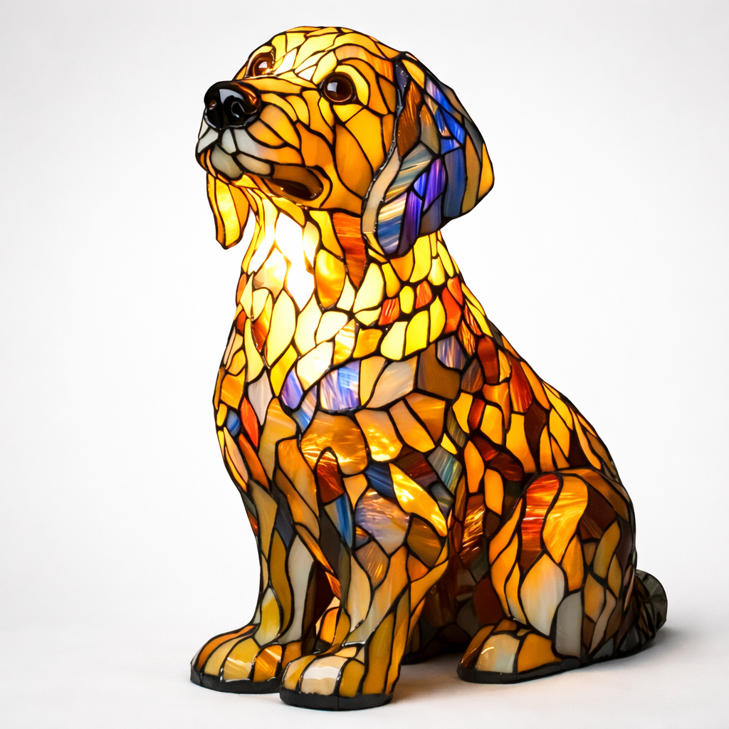 Charming Dog-Themed Stained Glass Lamp for Cozy Spaces