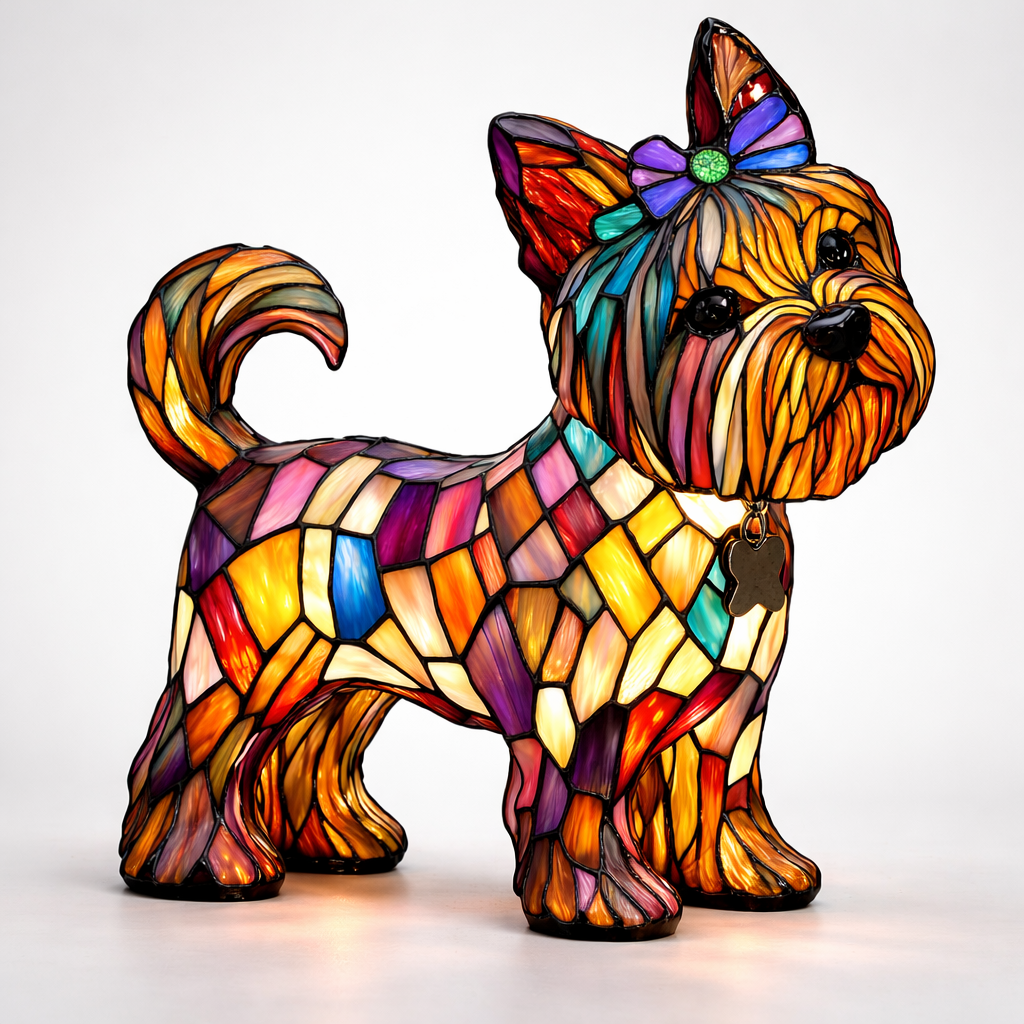 Charming Dog-Themed Stained Glass Lamp for Cozy Spaces