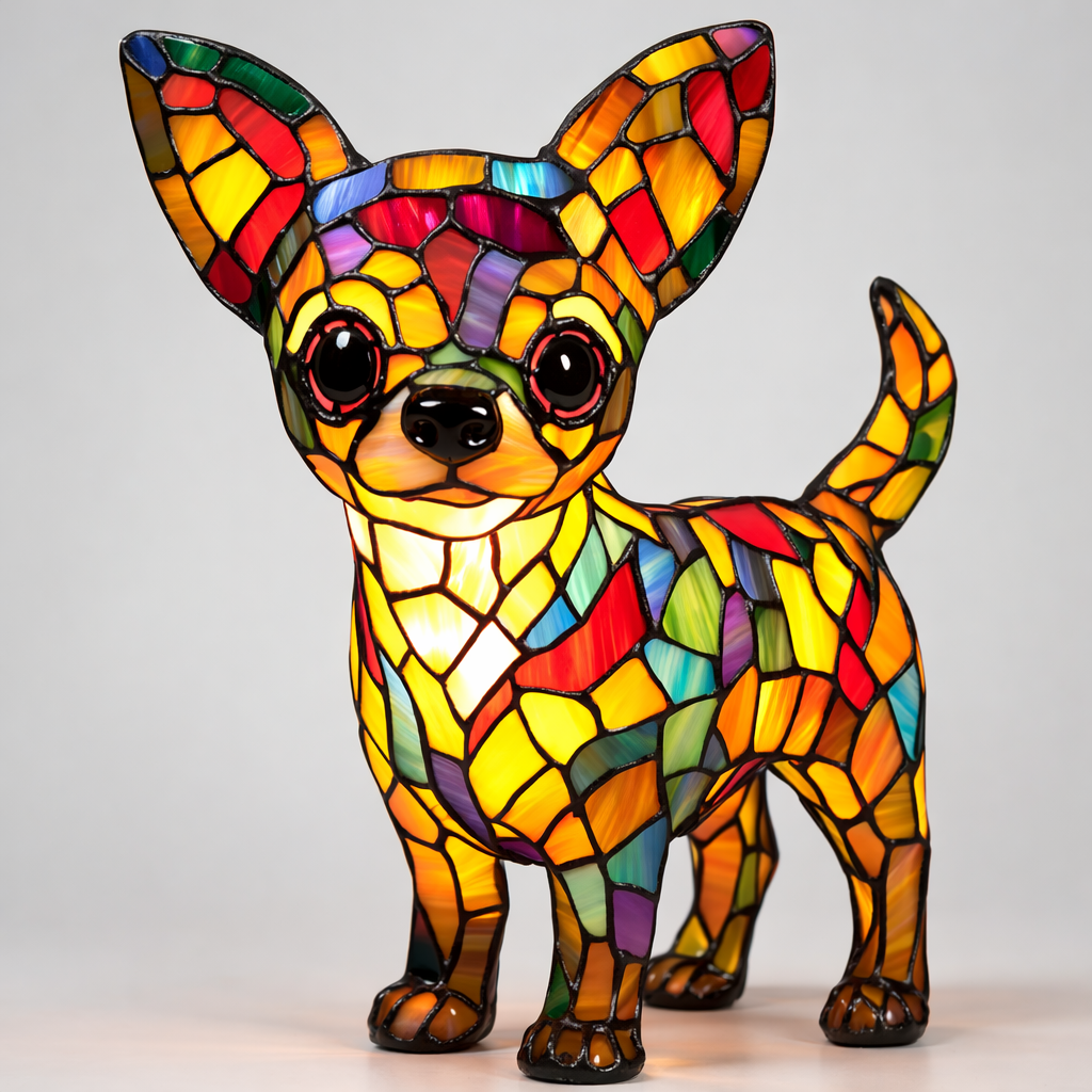 Charming Dog-Themed Stained Glass Lamp for Cozy Spaces