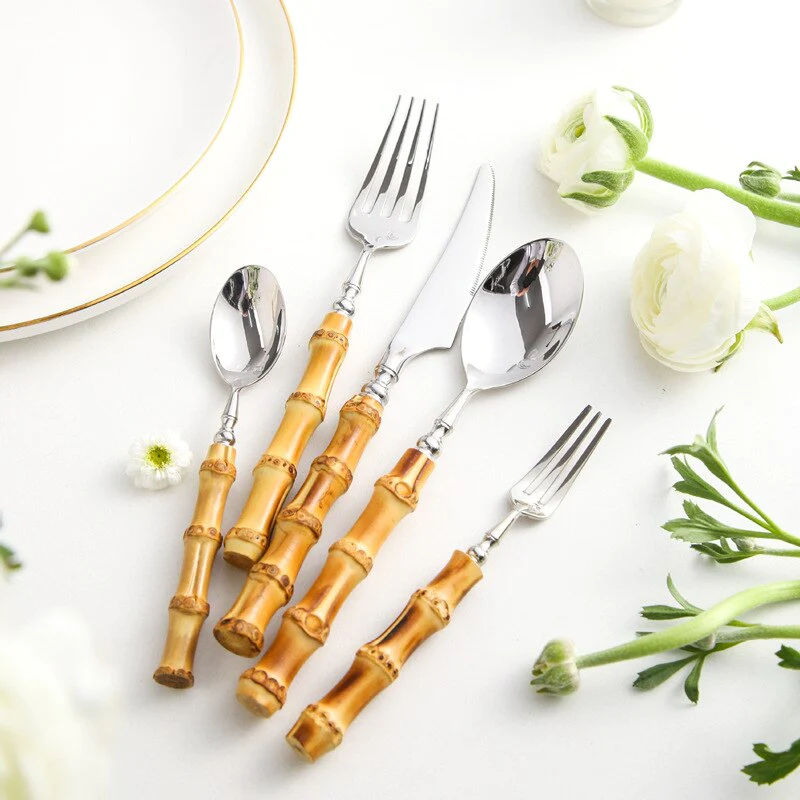 Sustainable Bamboo and Stainless Steel Dining Set
