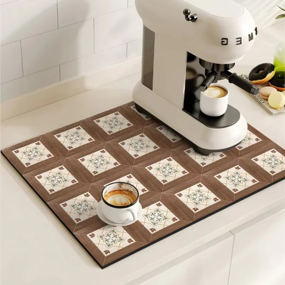 Charming Vintage Coffee Mat for a Tidy Kitchen Space