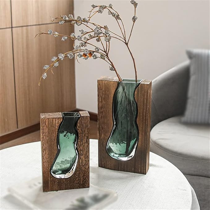 Sophisticated Wood and Glass Accent Vase
