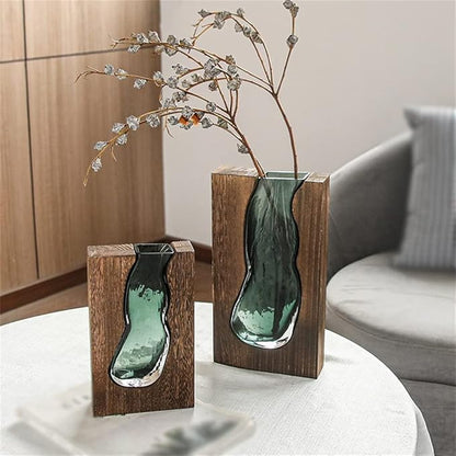 Sophisticated Wood and Glass Accent Vase