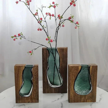 Sophisticated Wood and Glass Accent Vase