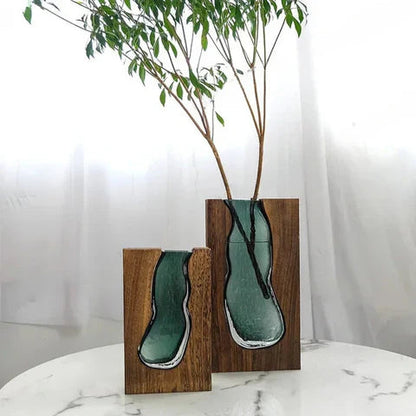 Sophisticated Wood and Glass Accent Vase