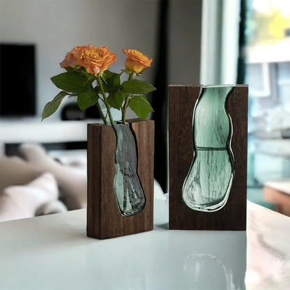 Sophisticated Wood and Glass Accent Vase