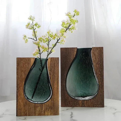 Sophisticated Wood and Glass Accent Vase