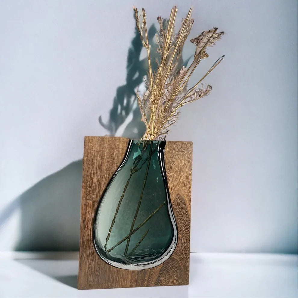 Sophisticated Wood and Glass Accent Vase