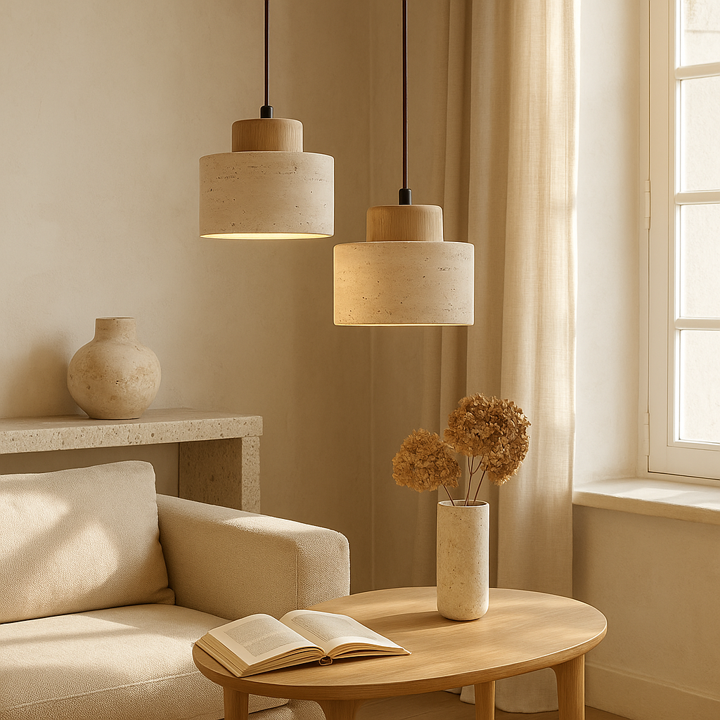 Elegant Cylindrical Pendant Light Crafted from Natural Stone