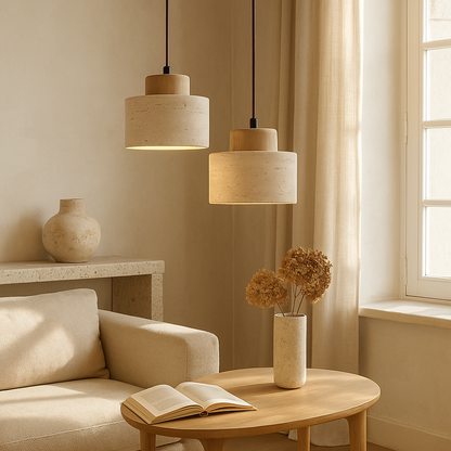 Elegant Cylindrical Pendant Light Crafted from Natural Stone
