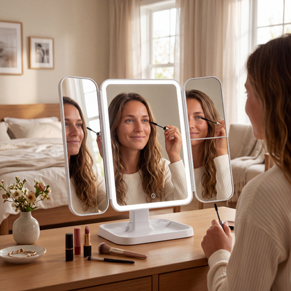 Tri-Fold Mirror for Enhanced Reflection and Makeup Application