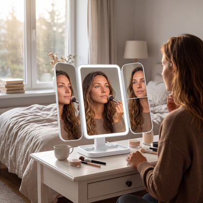 Tri-Fold Mirror for Enhanced Reflection and Makeup Application