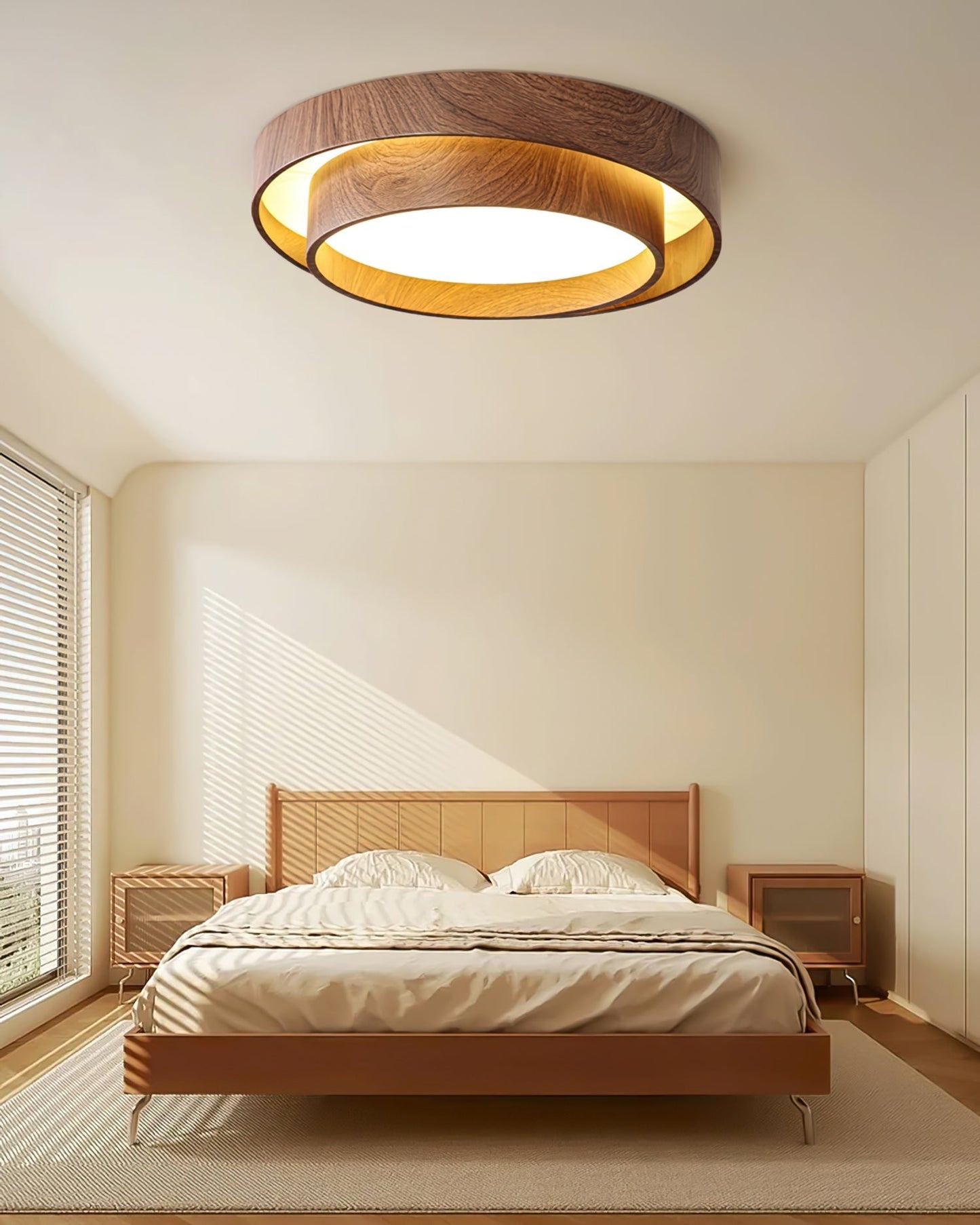 Contemporary Walnut-Finish LED Ceiling Fixture