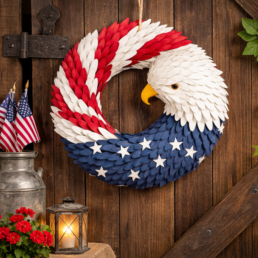 Patriotic Eagle Emblem Wreath - Rustic Home Decoration