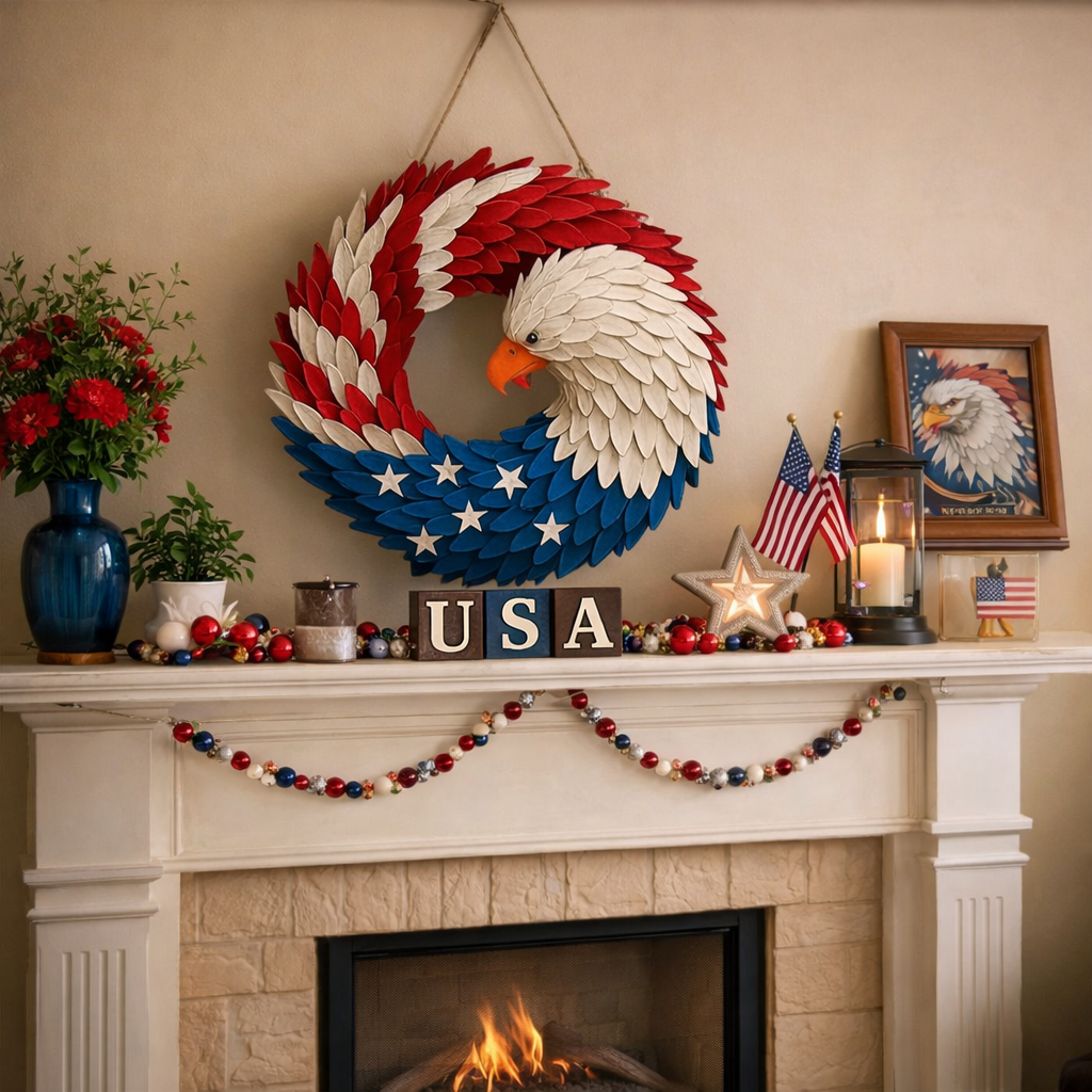 Patriotic Eagle Emblem Wreath - Rustic Home Decoration