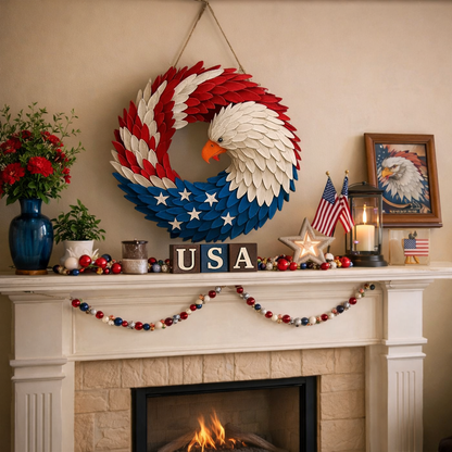 Patriotic Eagle Emblem Wreath - Rustic Home Decoration