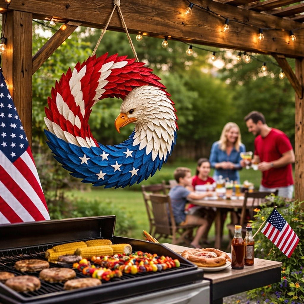 Patriotic Eagle Emblem Wreath - Rustic Home Decoration