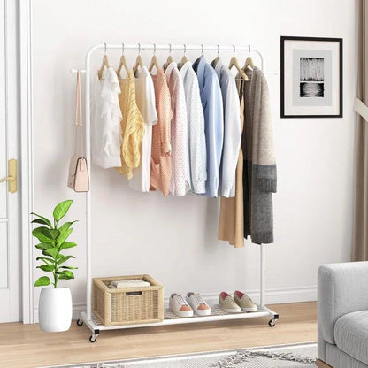 Portable Clothing Rack with Locking Wheels for Convenient Garment Storage