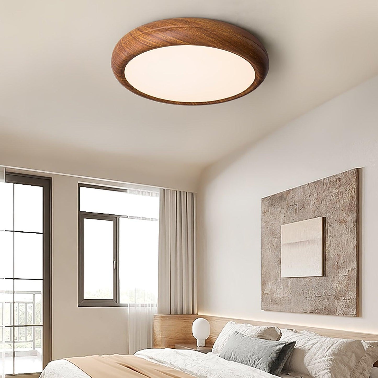 Elegant Wood-Look Flush Mount Ceiling Lamp for Cozy Spaces