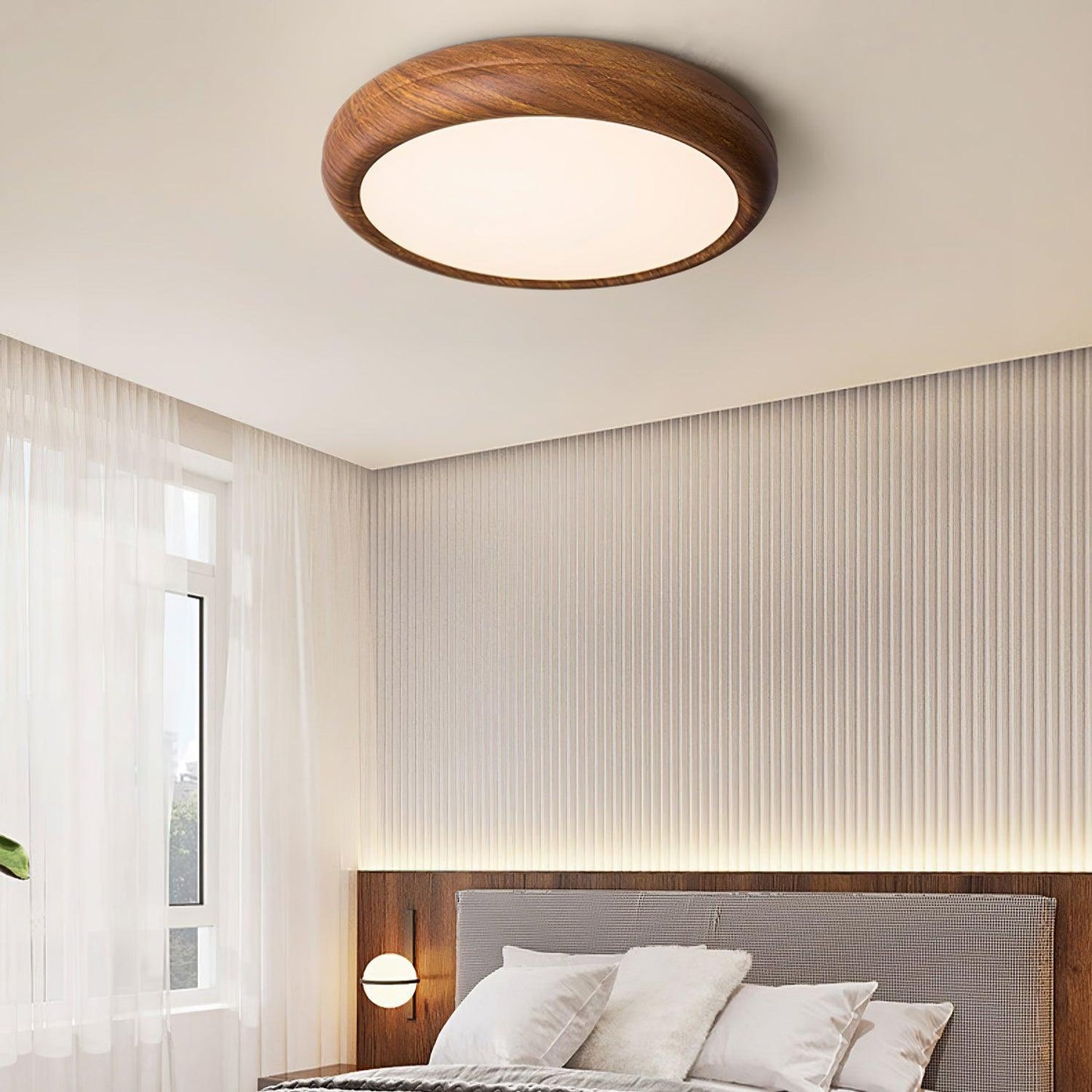 Elegant Wood-Look Flush Mount Ceiling Lamp for Cozy Spaces