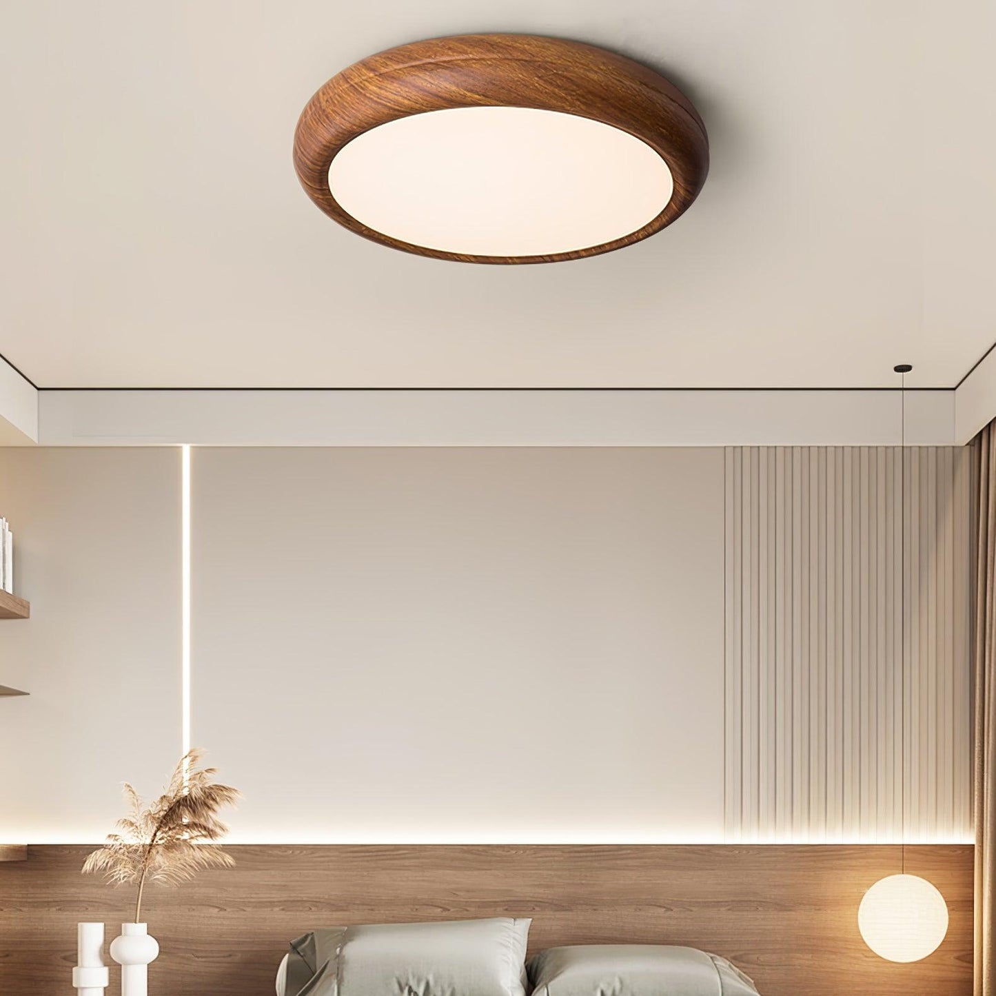 Elegant Wood-Look Flush Mount Ceiling Lamp for Cozy Spaces
