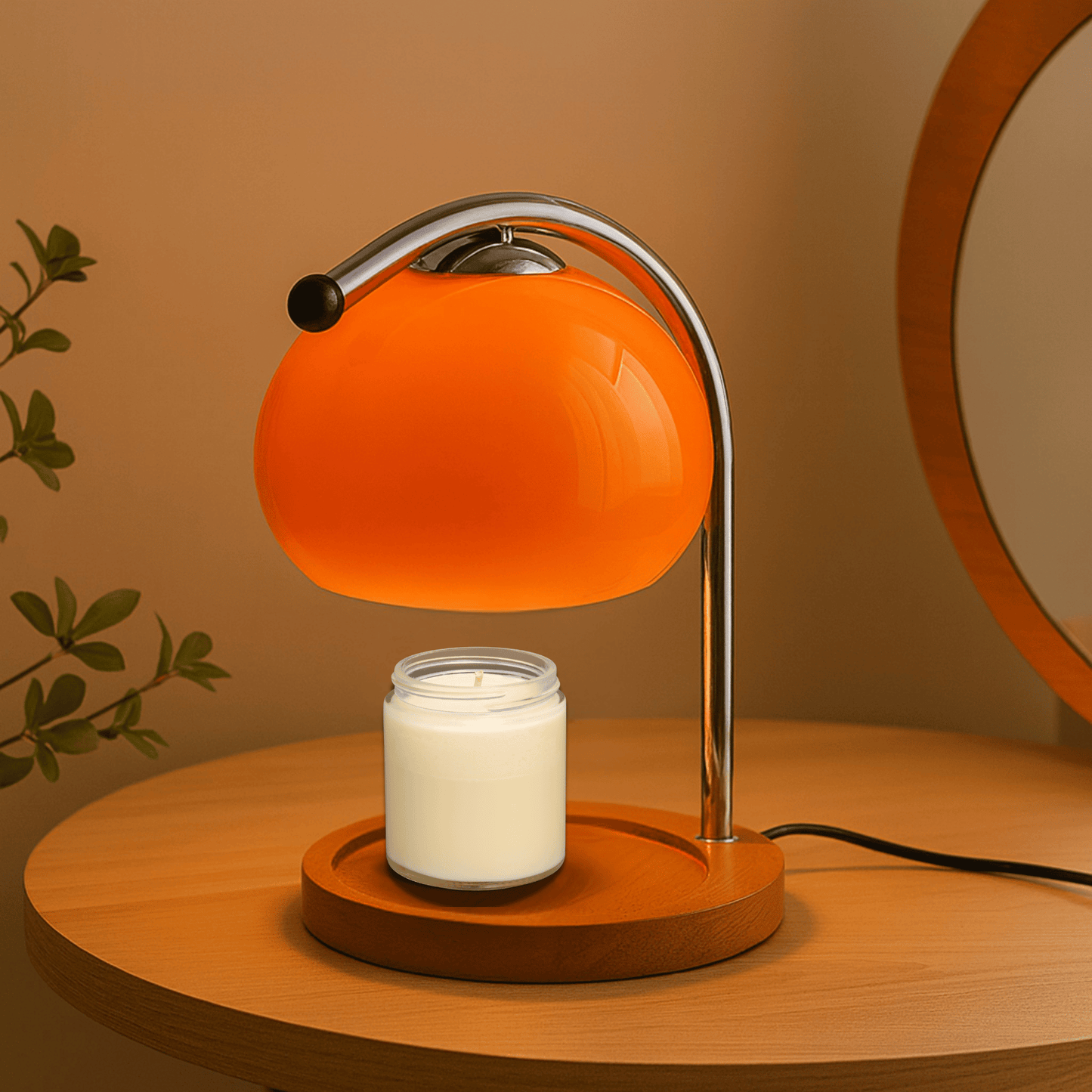 Elegant LED Table Lamp with Stained Glass and Candle Warmer