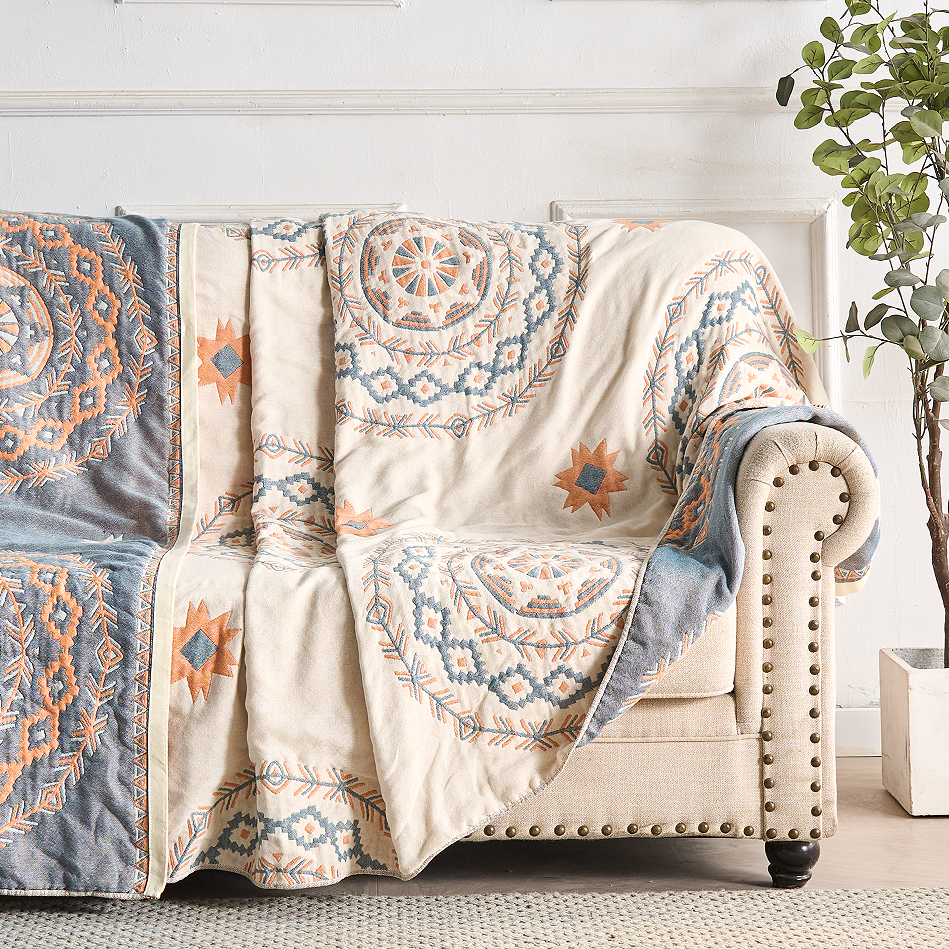Artisan Crafted Cotton Throw Blanket with Bohemian Flair