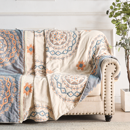 Artisan Crafted Cotton Throw Blanket with Bohemian Flair