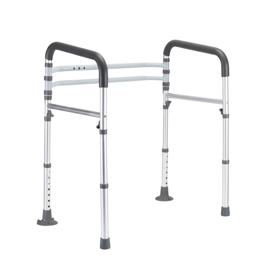 Foldable Toilet Support Rail in Aluminum with Grips, Adjustable