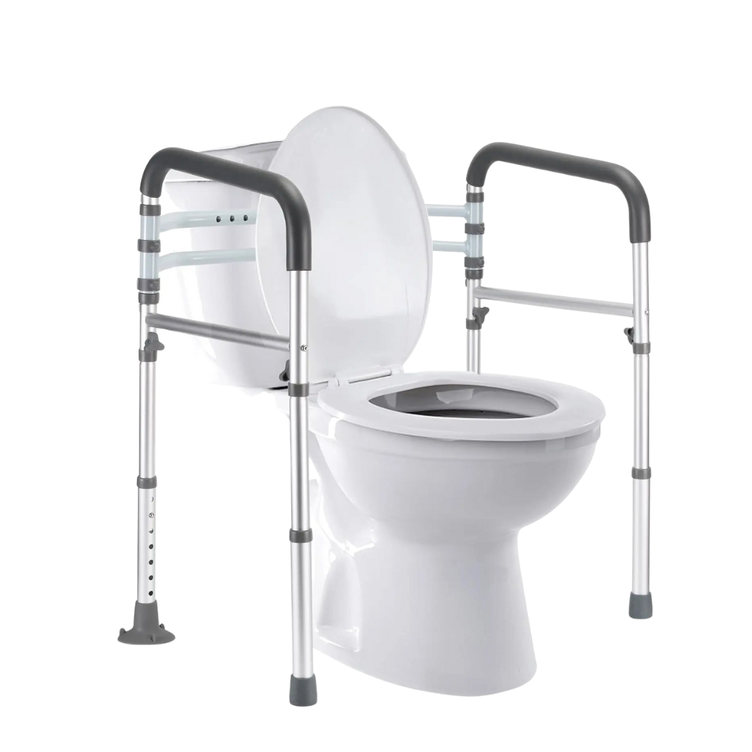 Foldable Toilet Support Rail in Aluminum with Grips, Adjustable