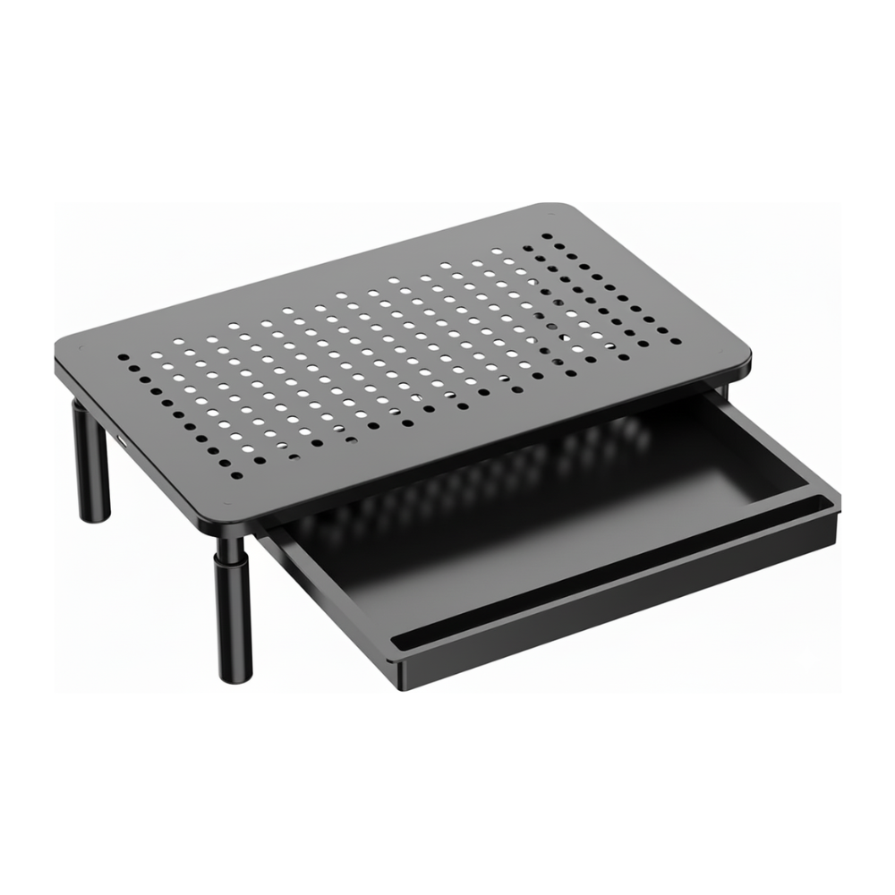 Under-Desk Storage Monitor Stand with Adjustable Height and Ventilated Base