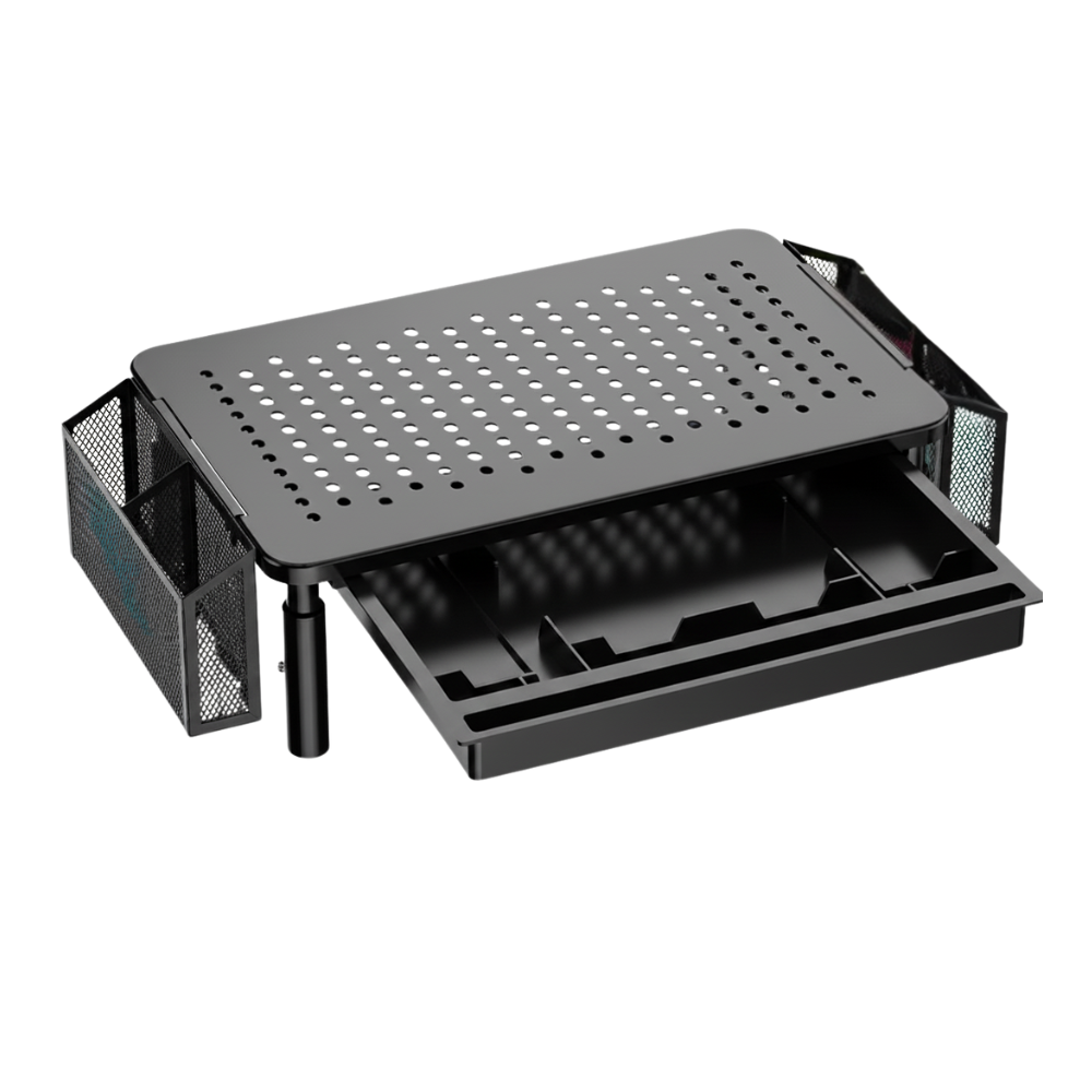 Under-Desk Storage Monitor Stand with Adjustable Height and Ventilated Base