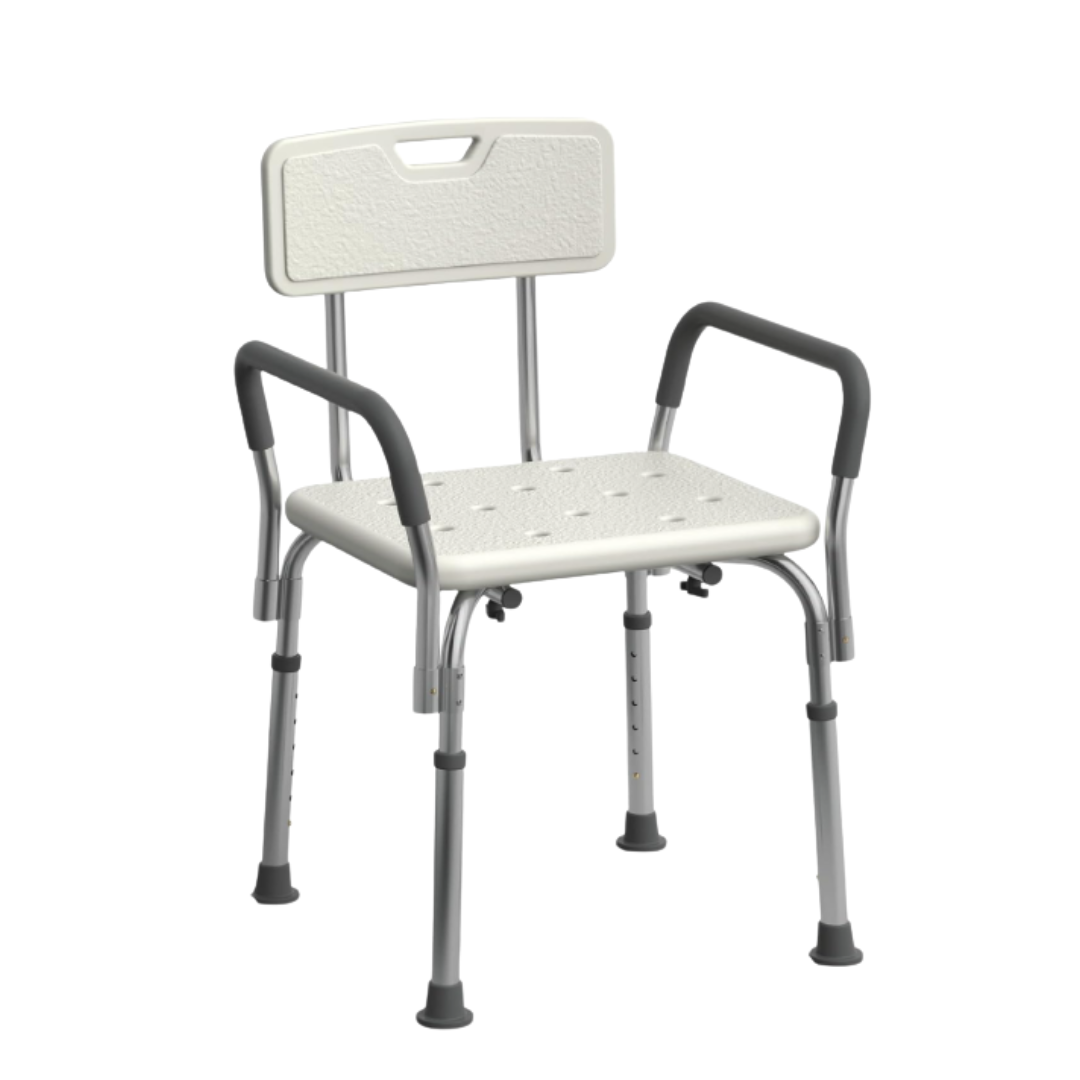Height-Adjustable Shower Chair with Backrest and Armrests, Aluminum