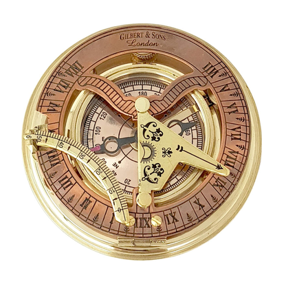 Leather Gift Boxed Sundial Compass in Antique Brass and Copper