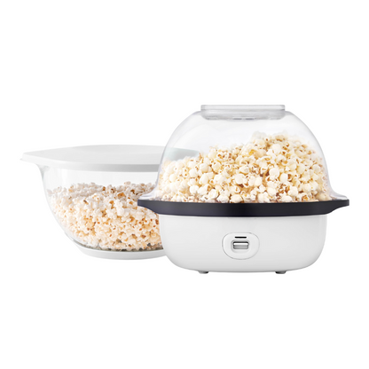 Popcorn Maker with Automatic Stirring, Butter Tray, and Serving Bowl