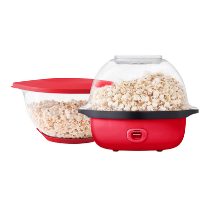 Popcorn Machine with Automatic Stirring, Butter Tray, and Serving Bowl