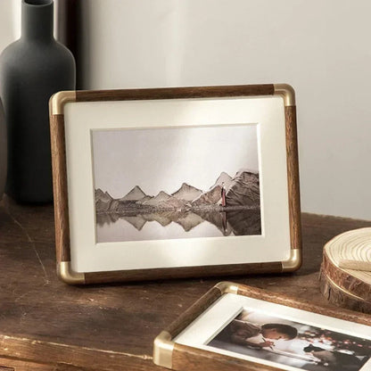 Classic Wood and Brass Photo Frame for Elegant Display