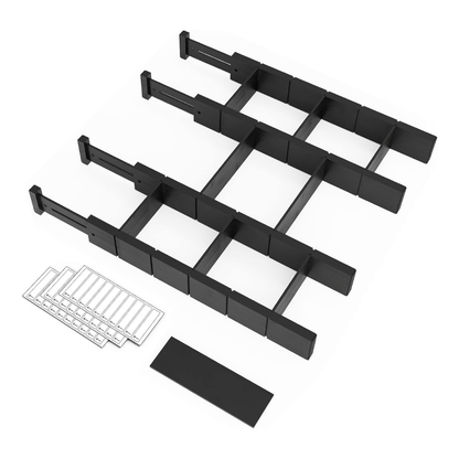 Adjustable Organizers with Labels and Inserts for Bamboo Drawers