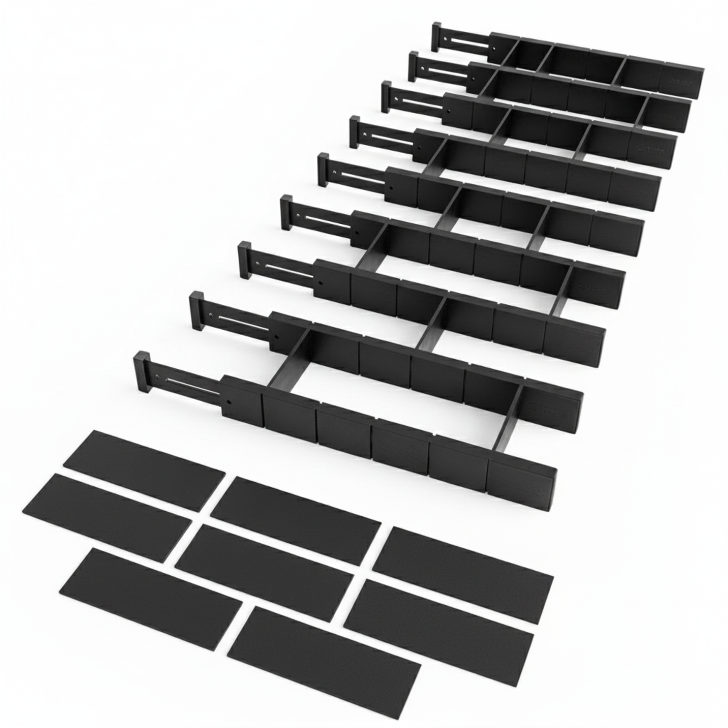 Adjustable Organizers with Labels and Inserts for Bamboo Drawers
