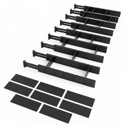 Adjustable Organizers with Labels and Inserts for Bamboo Drawers