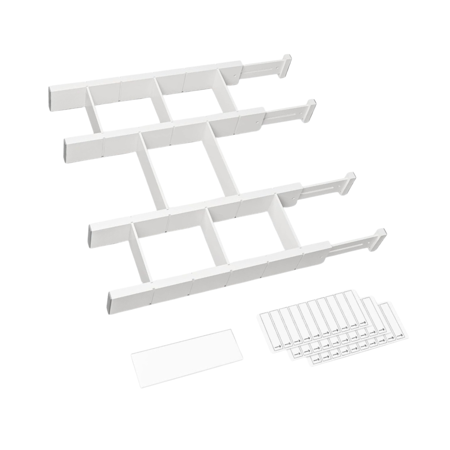 Adjustable Organizers with Labels and Inserts for Bamboo Drawers