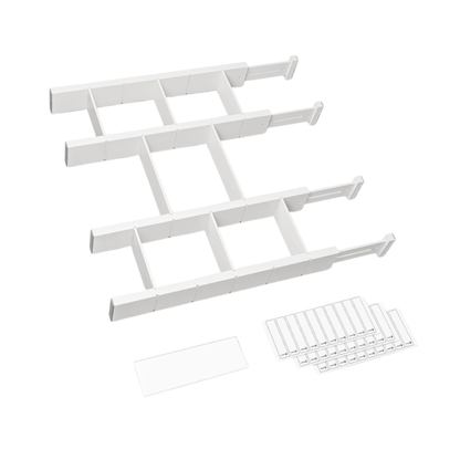 Adjustable Organizers with Labels and Inserts for Bamboo Drawers
