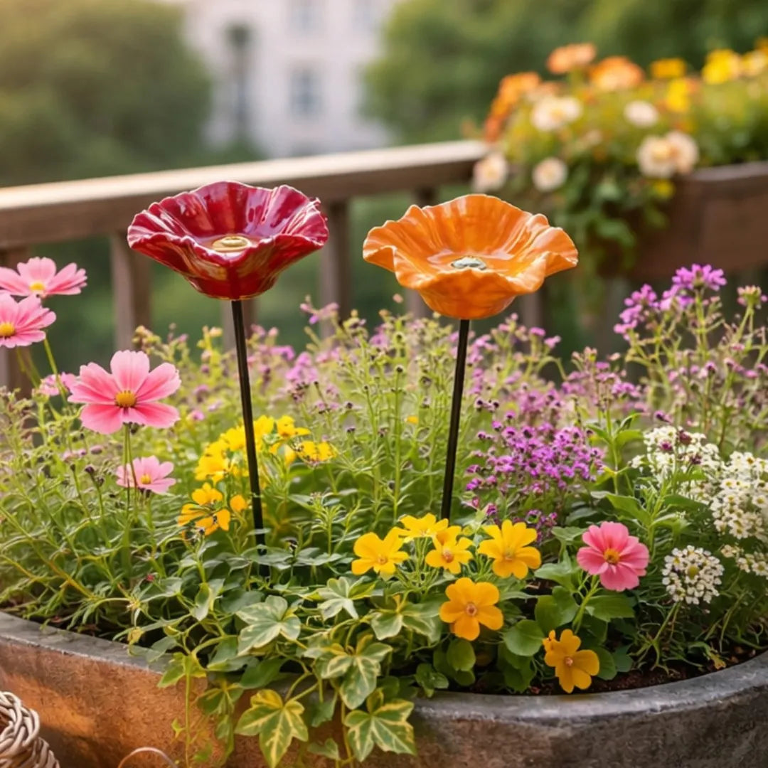 Charming Ceramic Flower Water Stations for Bees (Set of 4)